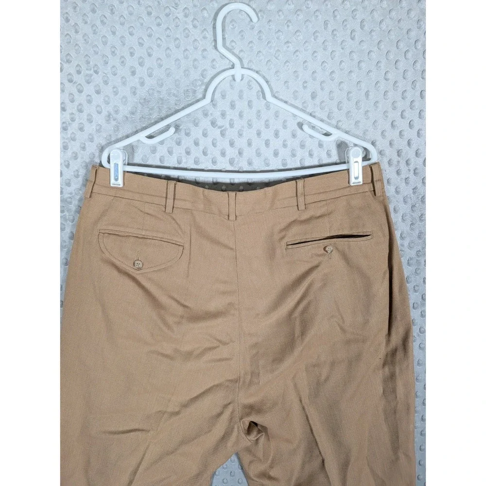 VTG Polo Ralph Lauren Pleated Herringbone Trouser Men 36x31* Beige Cotton Cuffed
